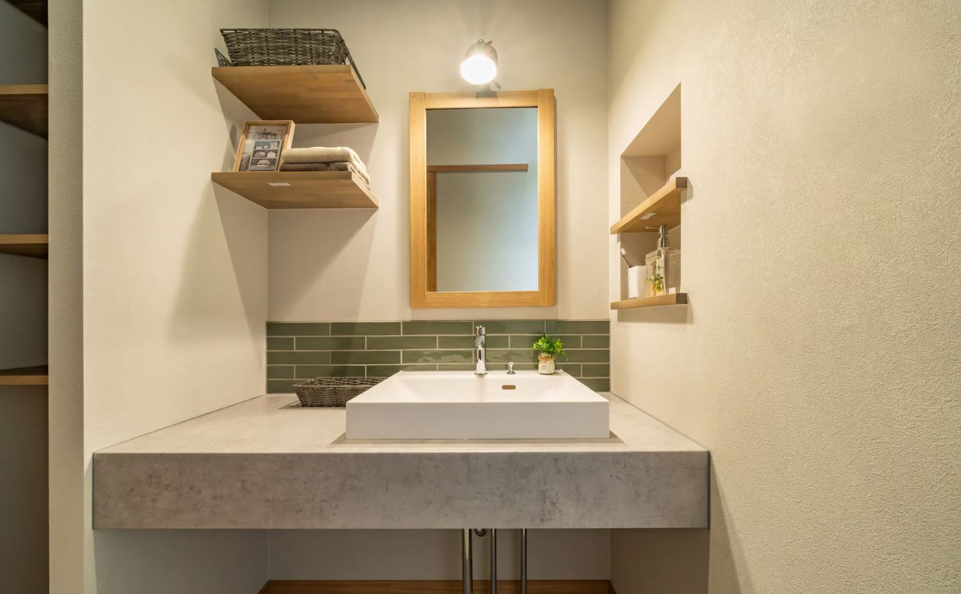 造作洗面台 タイル 見切り材